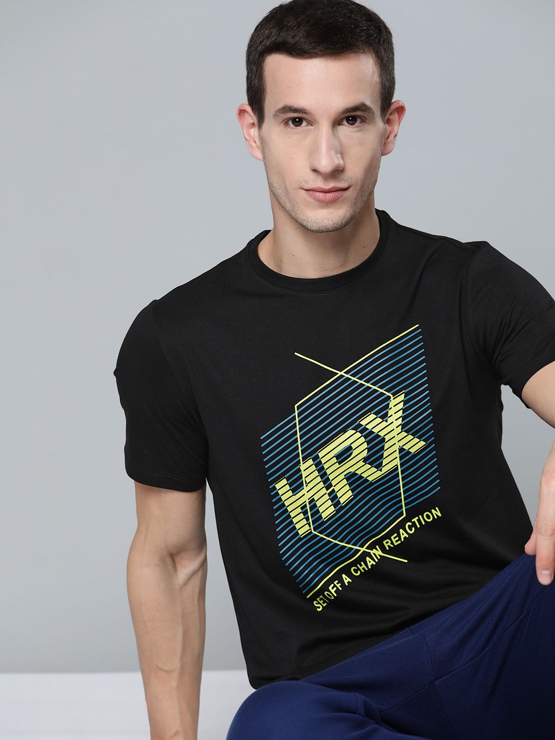 HRX By Hrithik Roshan Lifestyle Men Jet Black Bio-Wash Brand carrier Tshirts-image-49