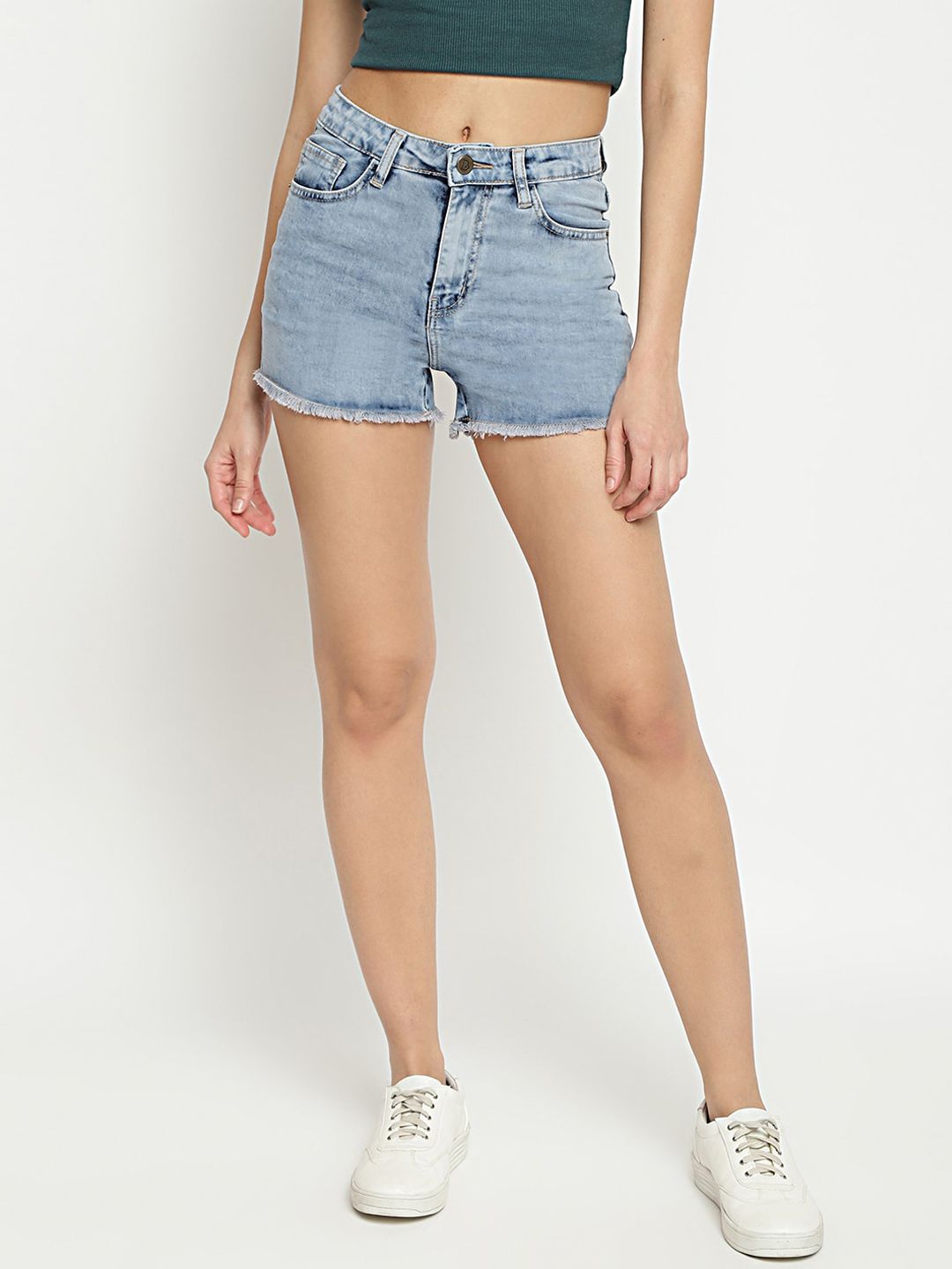 Belliskey Women Blue High-Rise Denim Shorts-image-15