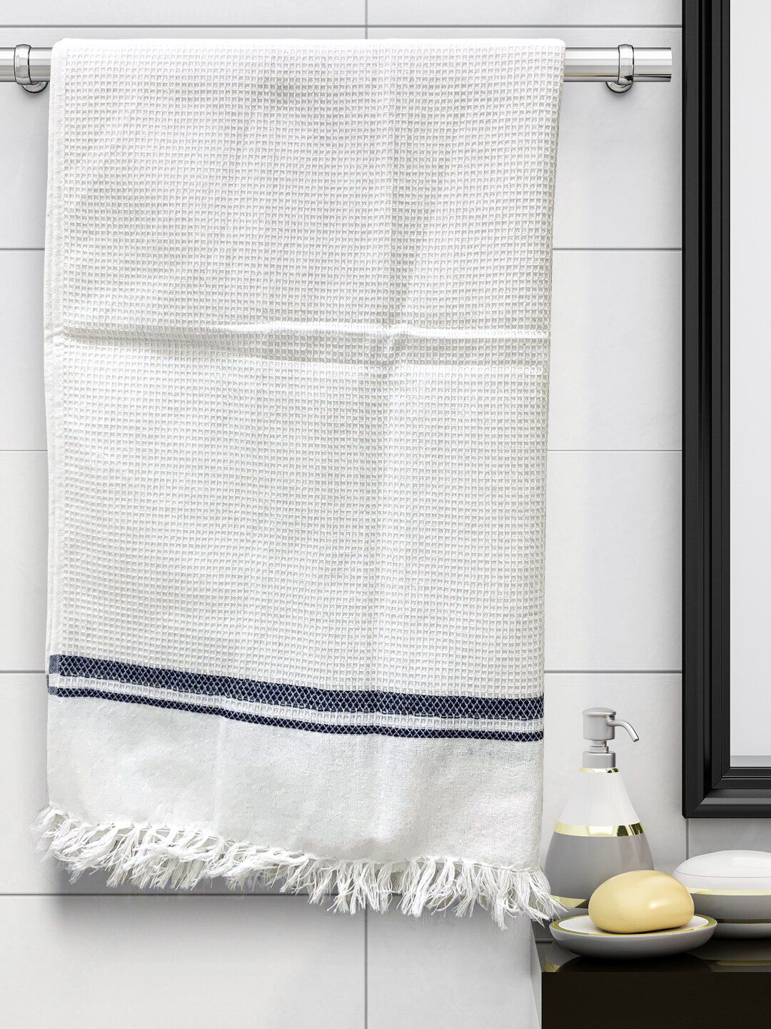Athom Trendz Set Of 6 White Solid 210 GSM Cotton Bath Towels-image-18