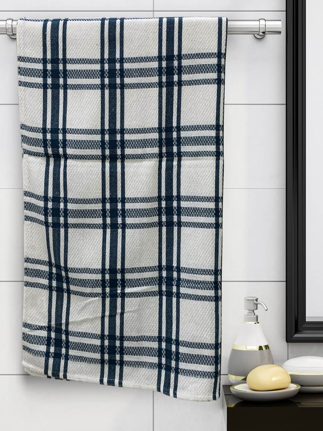 Athom Trendz Pack of 5 White Self Design 210 GSM Cotton Bath Towels-picture-53