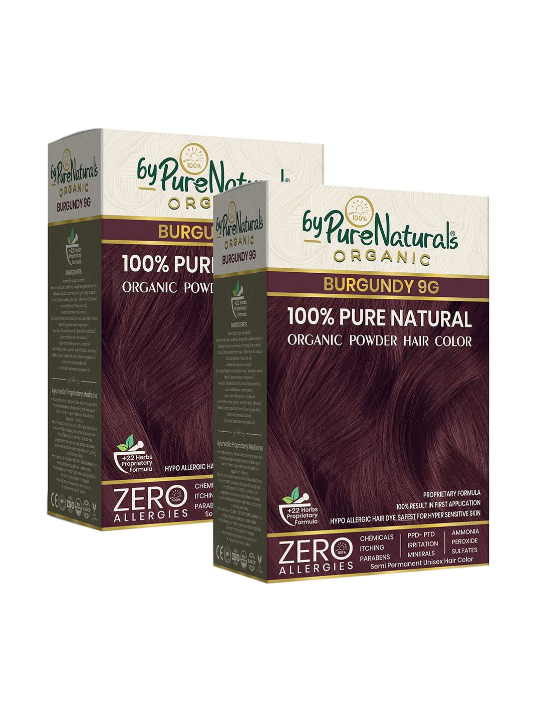 byPureNaturals Set of 2 Organic 100% Pure Natural Powder Hair Colour - Burgundy 9GB-image-2