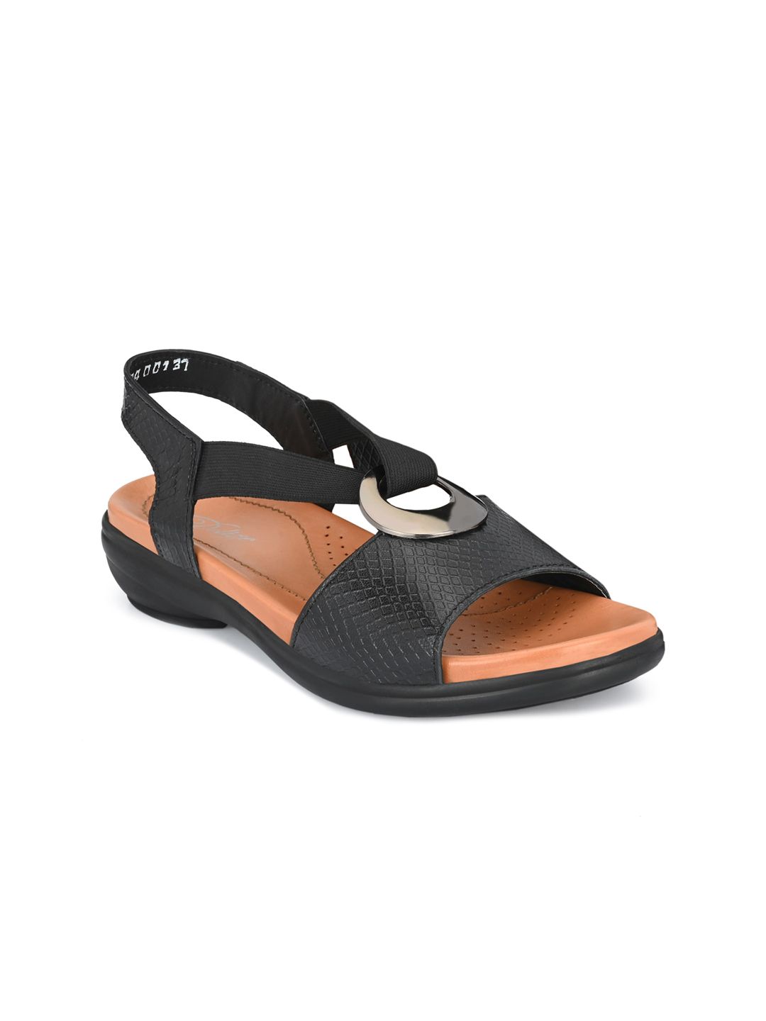 Delize Black Leather Party Comfort Sandals with Laser Cuts-picture-40