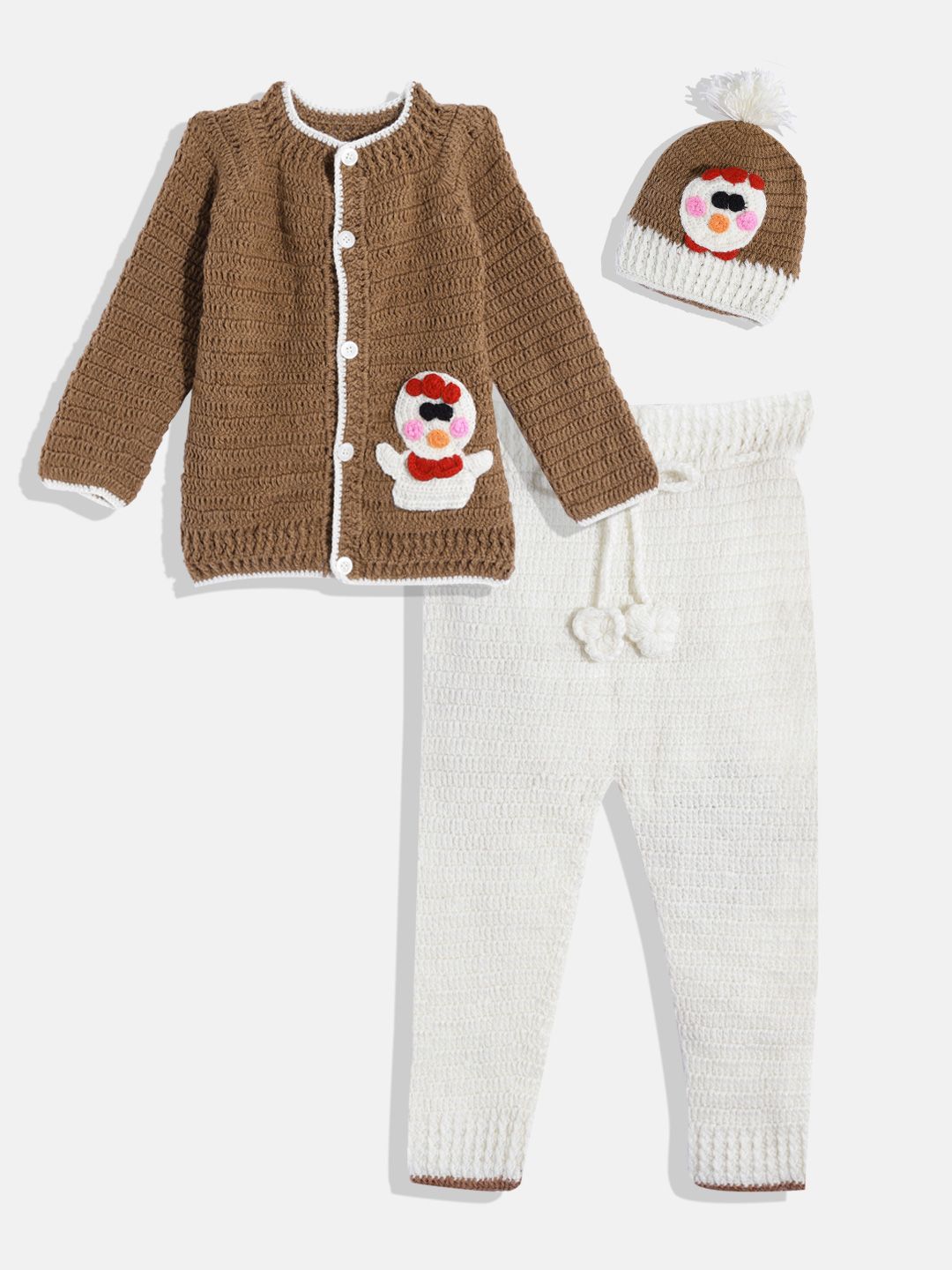 CHUTPUT Kids Brown Solid Applique Cardigan with Pyjamas-picture-15