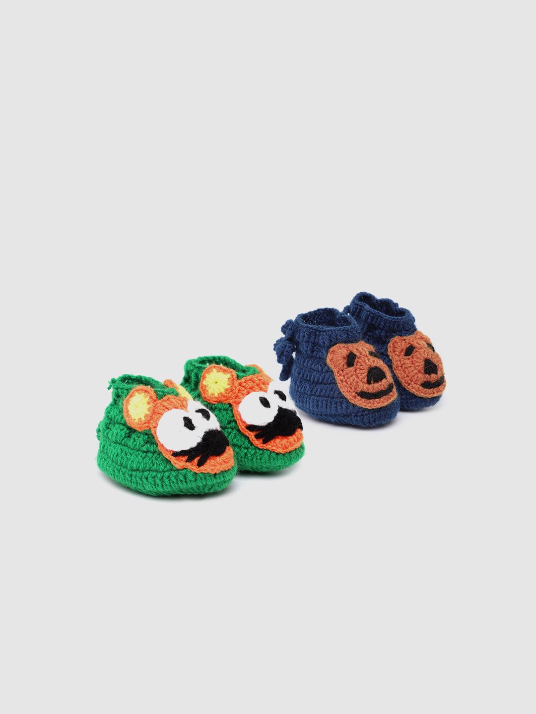CHUTPUT Kids Set of 2 Navy Blue & Green Crochet Booties-picture-18