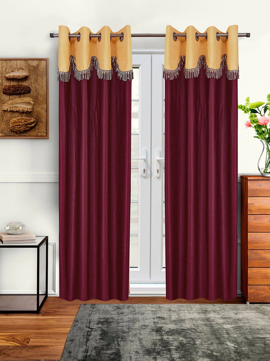 Cortina Purple & Beige Set of 2 Long Door Curtain-image-12