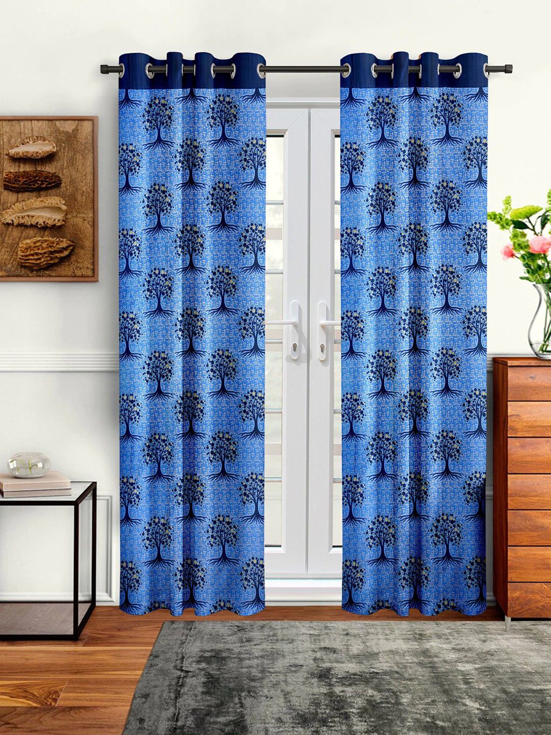 Cortina Blue Set of 2 Floral Long Door Curtain-picture-31
