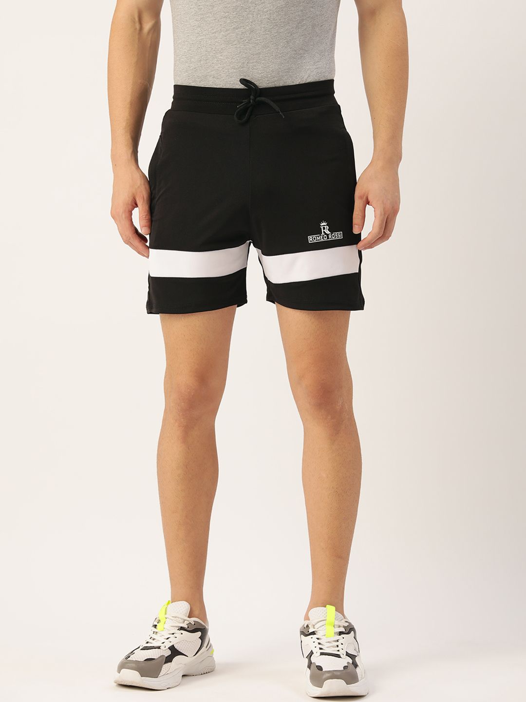 ROMEO ROSSI Men Black Striped Slim Fit Shorts-image-10