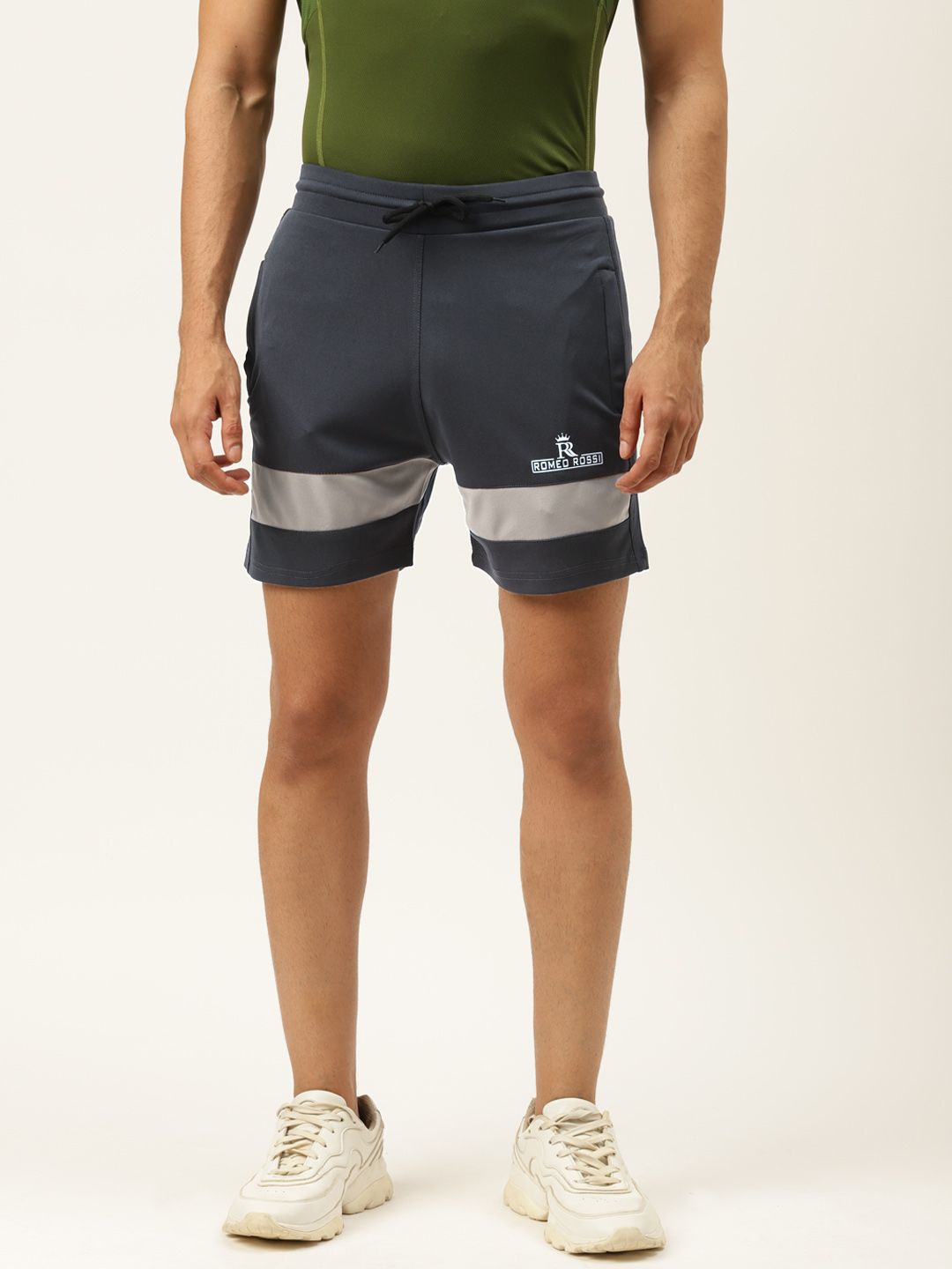 ROMEO ROSSI Men Charcoal Striped Slim Fit Outdoor Sports Shorts-picture-52