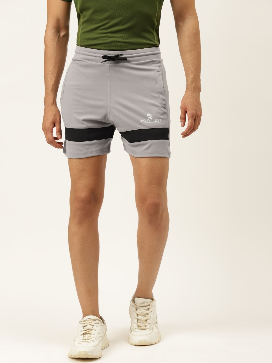 ROMEO ROSSI Men Grey Striped Slim Fit Outdoor Sports Shorts-image-2