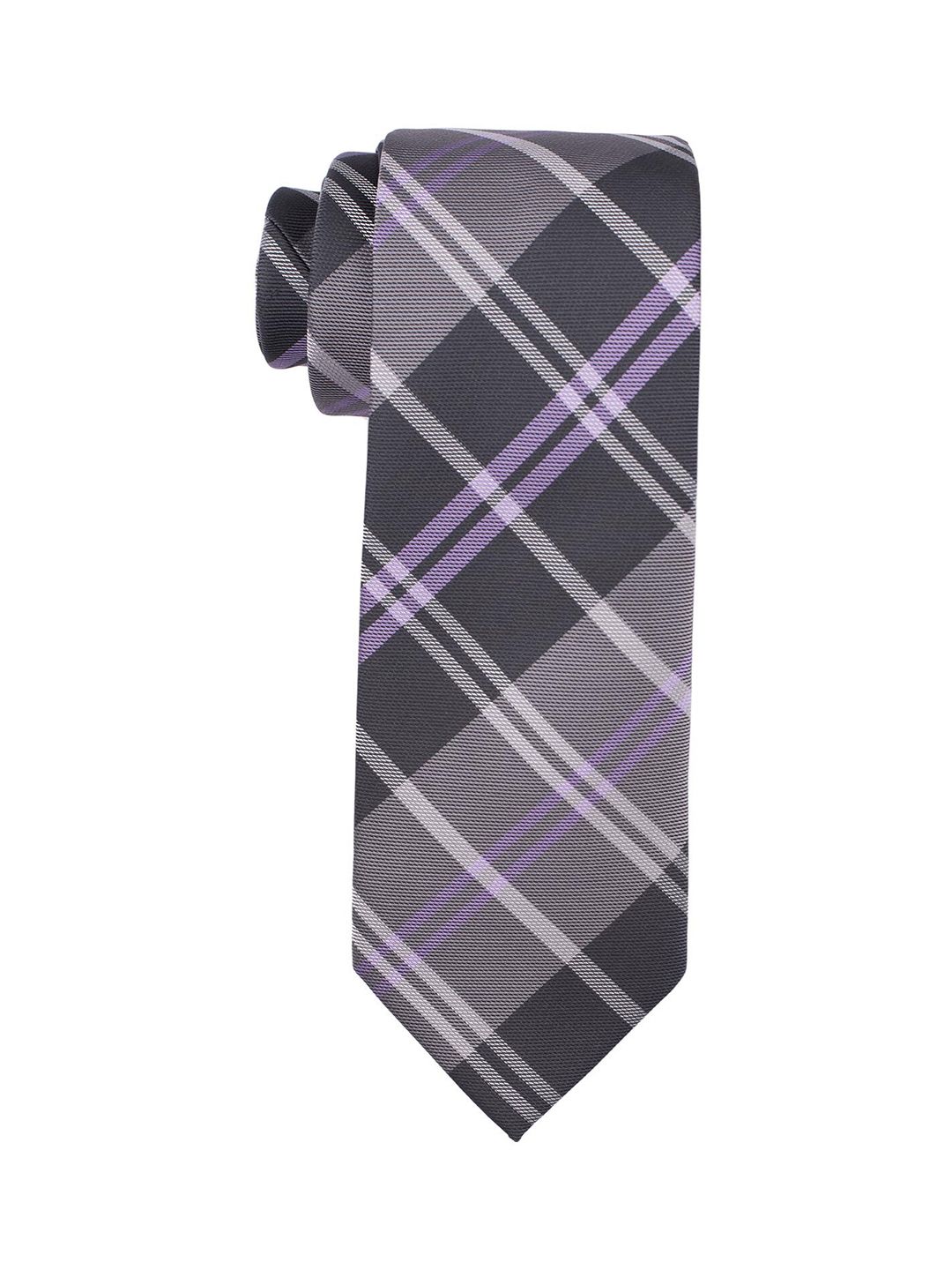 The Tie Hub Men Black & Purple Checked Skinny Tie With Cufflinks-picture-37