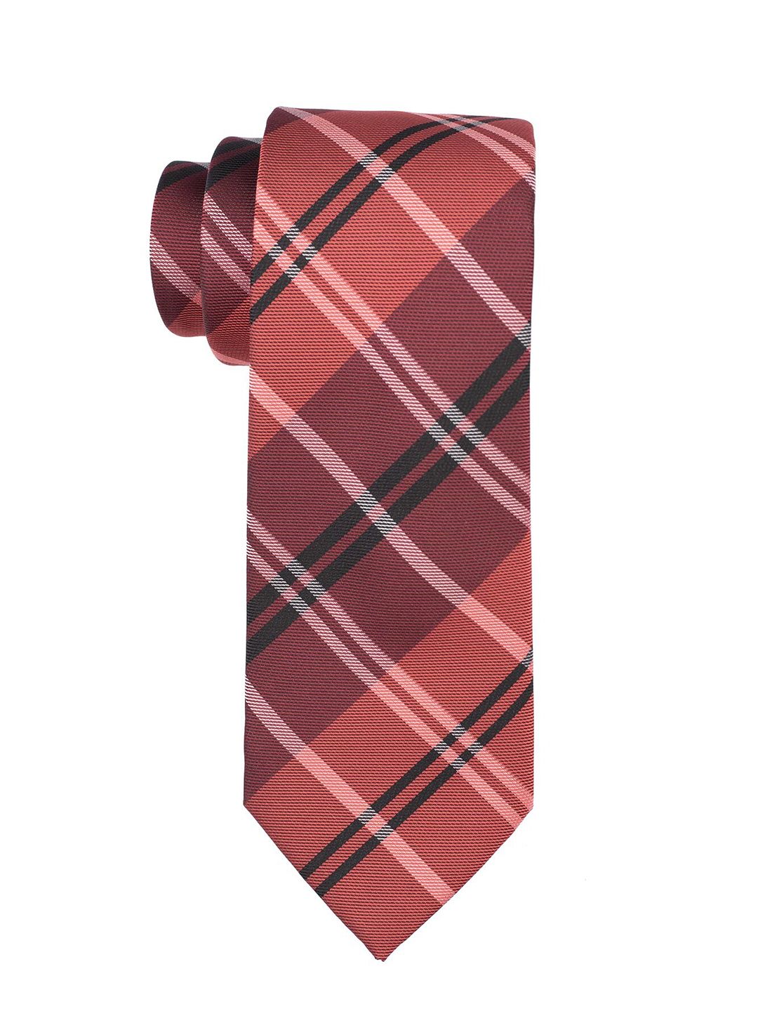 The Tie Hub Men Red & Black Checked Skinny Tie With Cufflinks-image-34