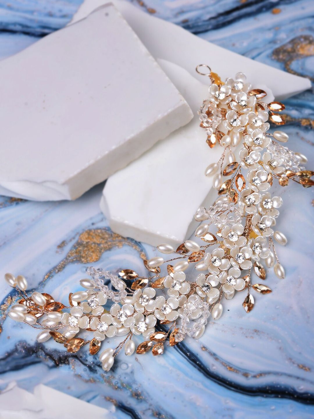 Saraf RS Jewellery Women Gold-Toned & Off White Tiara-image-14