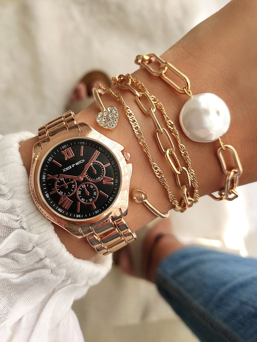 JOKER & WITCH Women Gold Watch Gift Set JWBS617