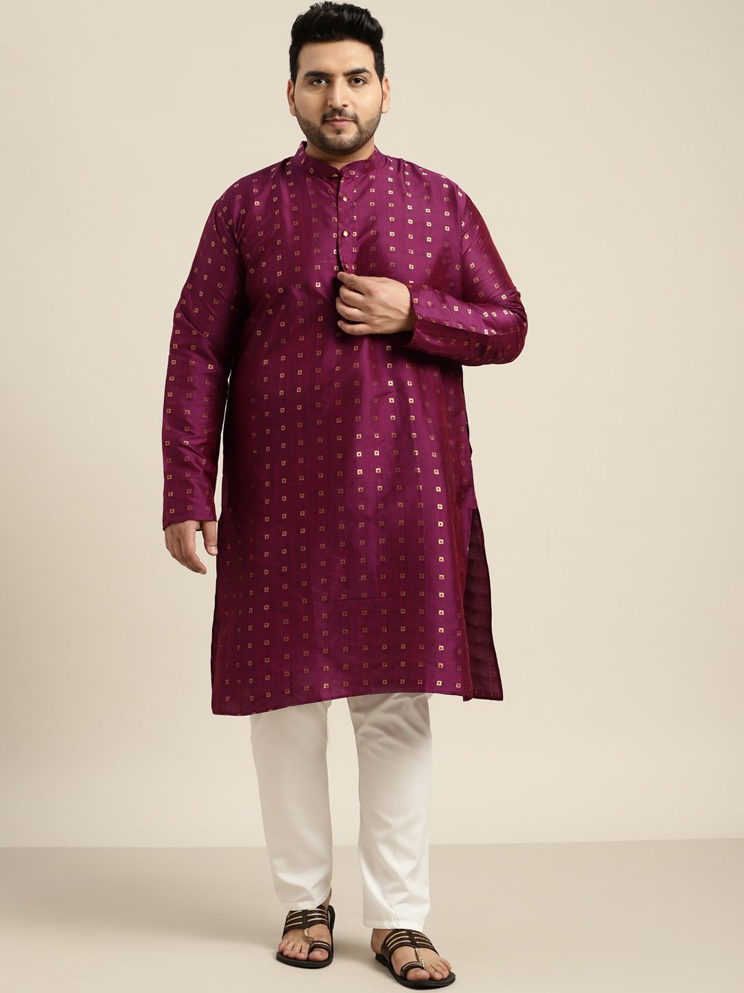 SOJANYA PLUS Men Burgundy Printed Kurta with Churidar-picture-17