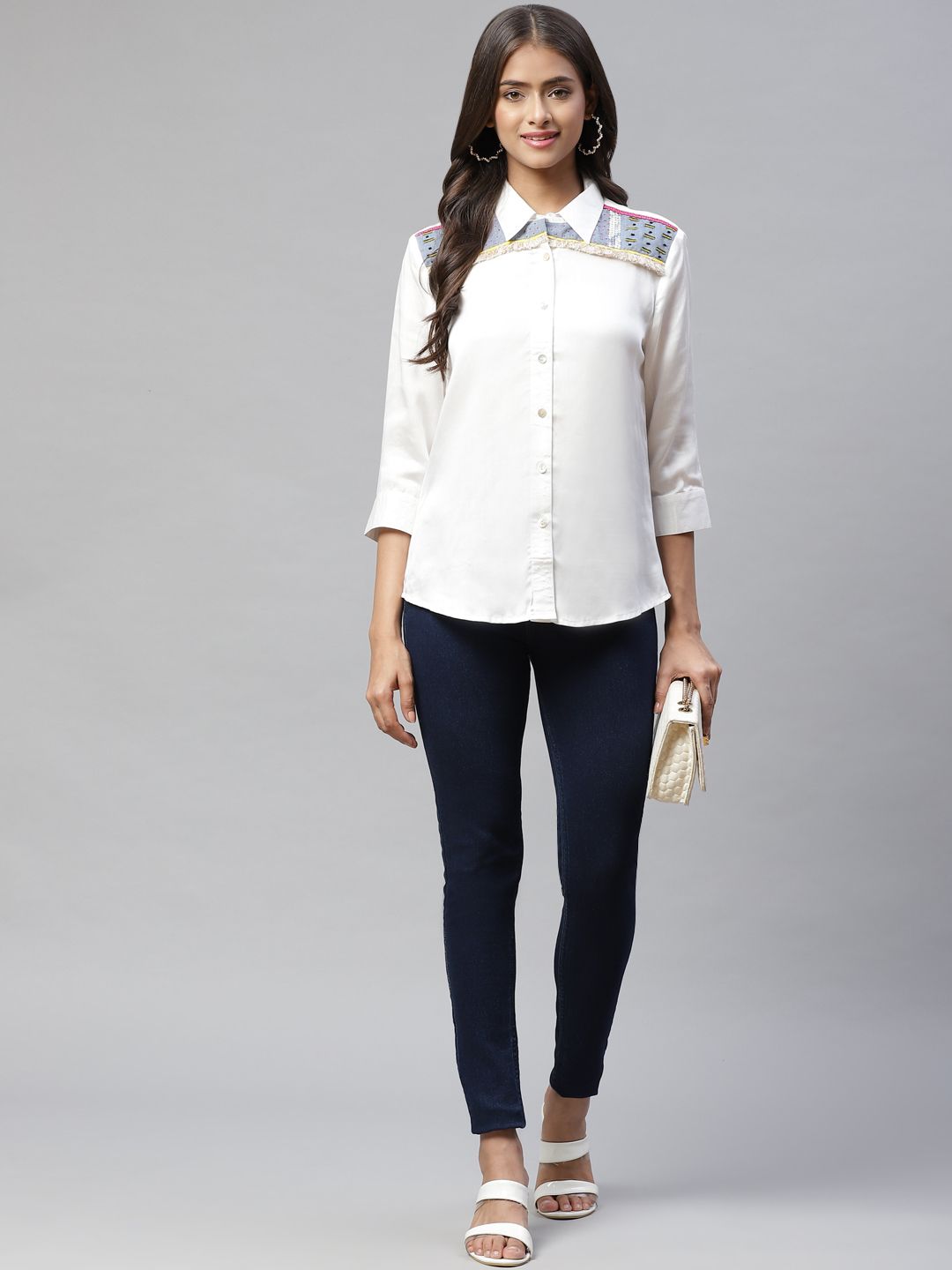 Buy Yellow Parrot YELLOW PARROT Women White Embellished Pure Cotton Casual  Shirt at Redfynd