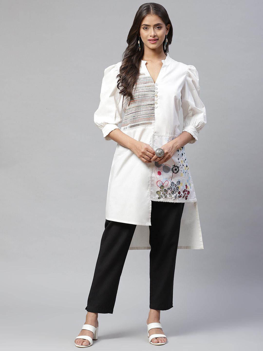 Buy Yellow Parrot YELLOW PARROT Women White Embellished Pure Cotton Casual  Shirt at Redfynd