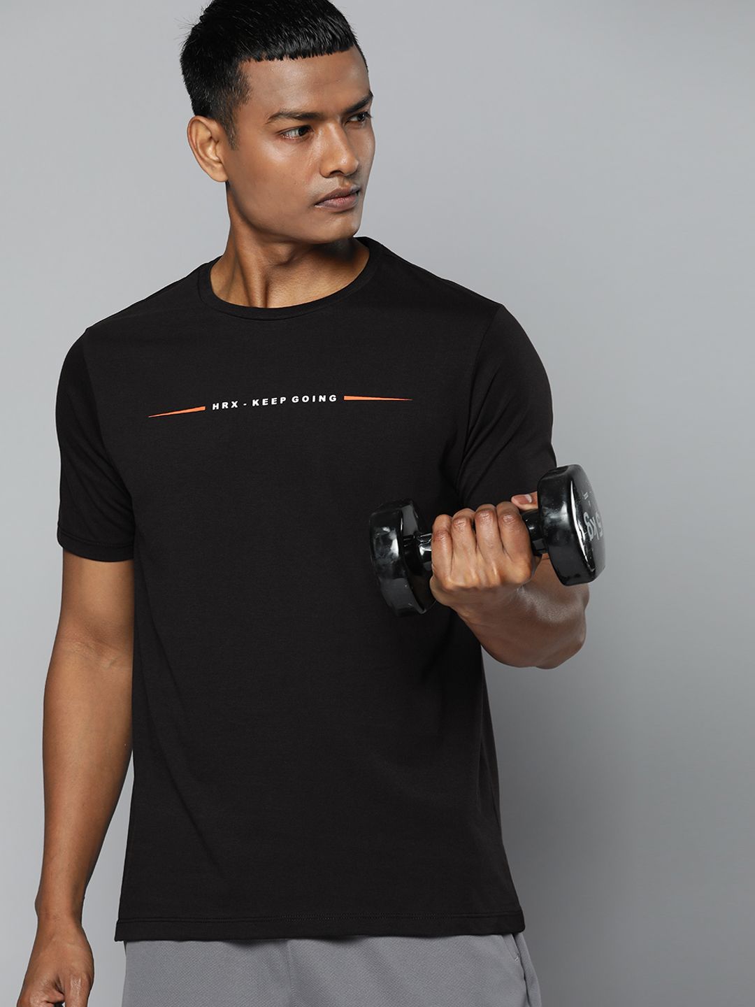 HRX By Hrithik Roshan Training Men Pewter Antimicrobial Brand carrier Tshirts