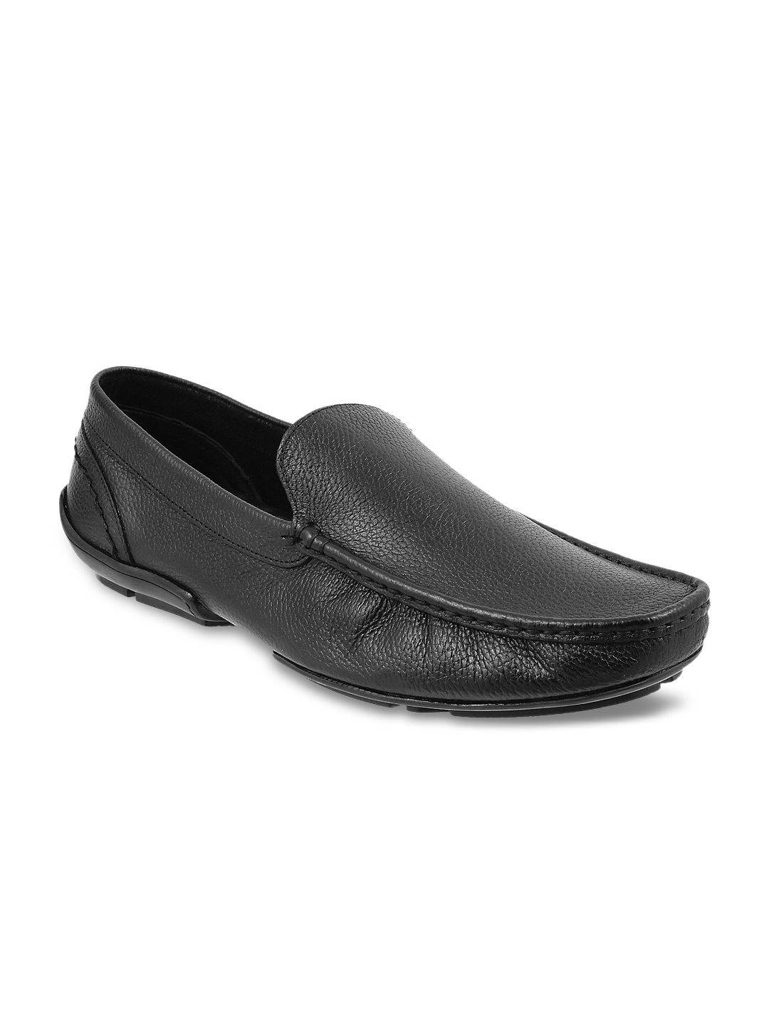 Mochi Men Black Textured Leather Loafers-picture-14