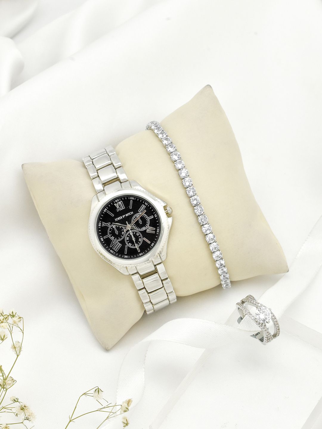 JOKER & WITCH Women Silver-Toned & Black Watch Gift Set JWLT442-picture-34