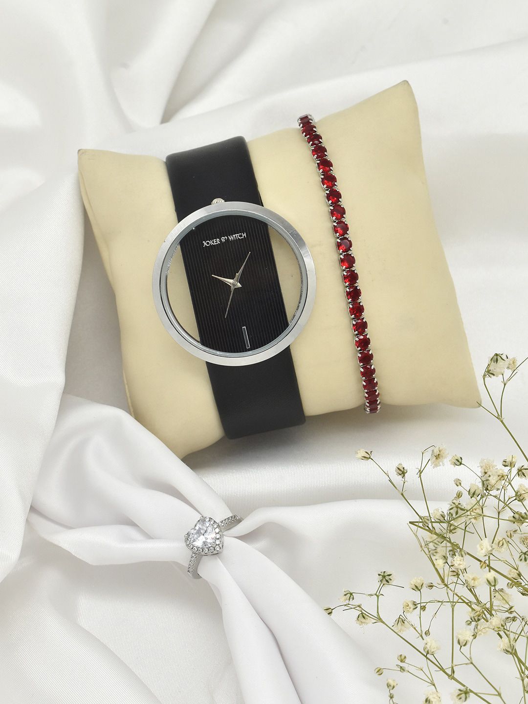 JOKER & WITCH Women Silver-Toned & Black Watch Gift Set JWLT414-image-9