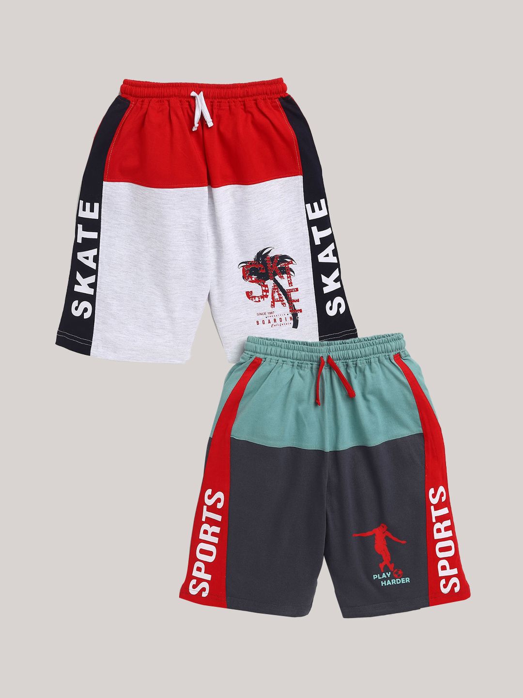 Nottie Planet Pack of 2 Boys Red Typography Printed Pure Cotton Shorts-picture-35