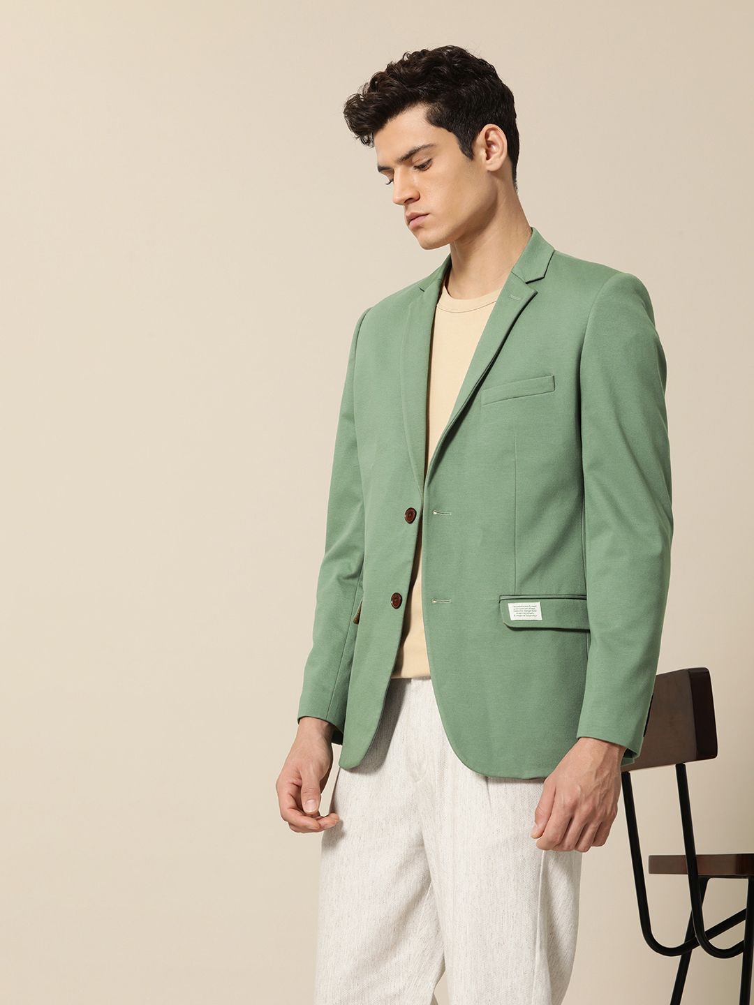 Mr Bowerbird Men Light Olive Green Solid Tailored Fit Premium Knit ...