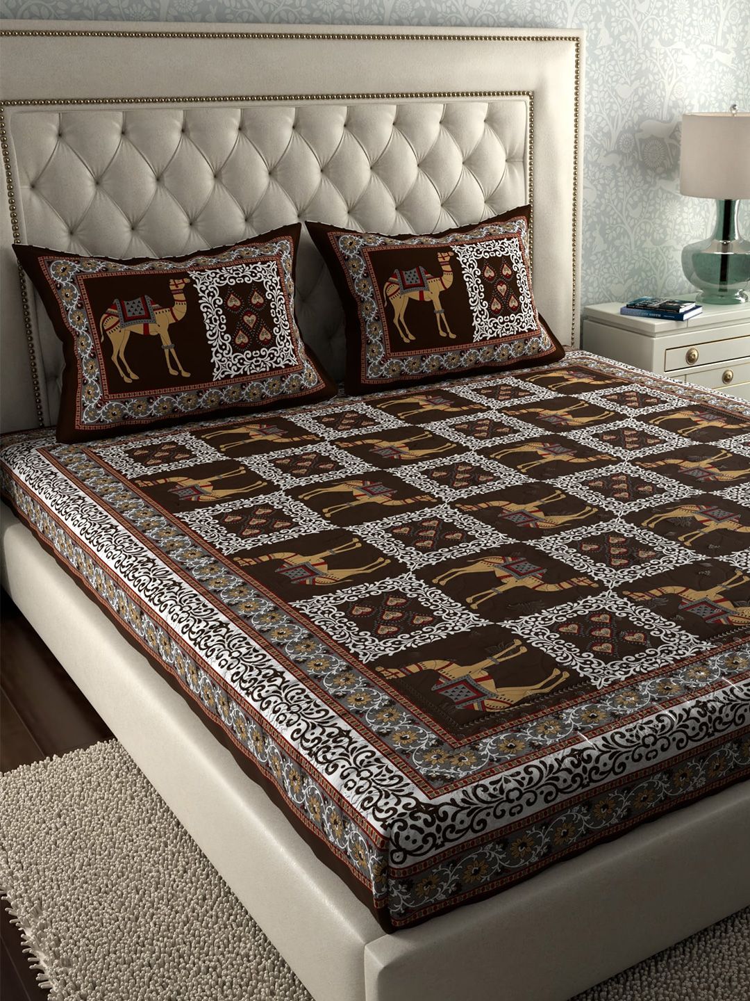LA VERNE Brown & Maroon Ethnic Motifs 104 TC Queen Bedsheet with 2 Pillow Covers-image-9