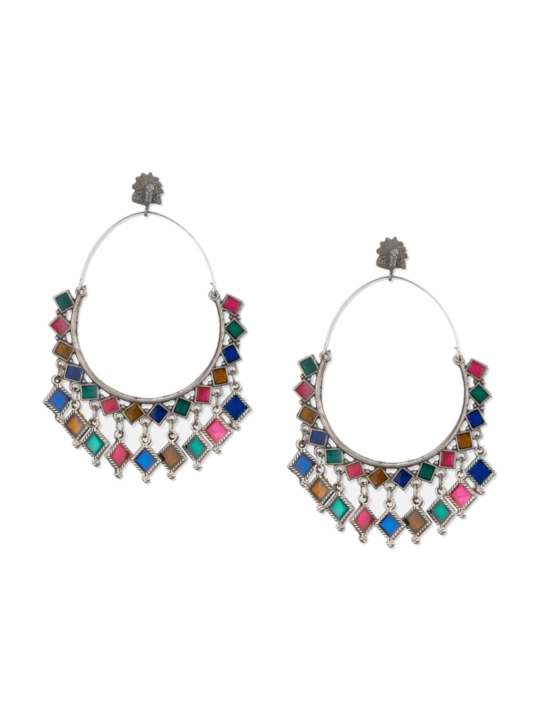 ATIBELLE Multicoloured Contemporary Silver-Plated Hoop Earrings