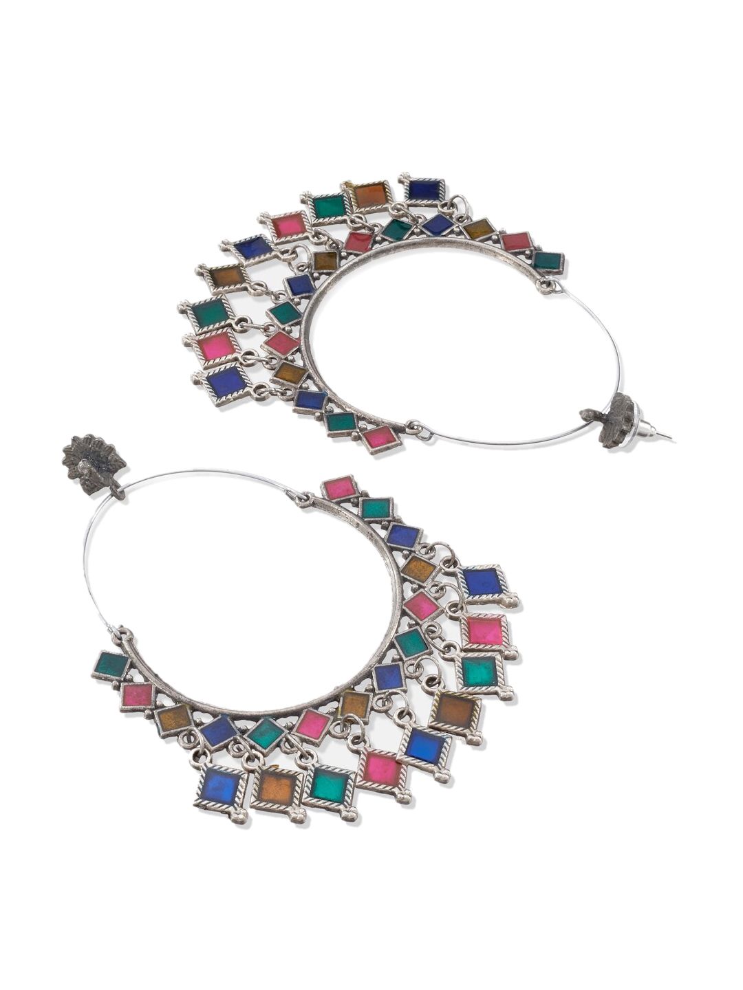 ATIBELLE Multicoloured Contemporary Silver-Plated Hoop Earrings
