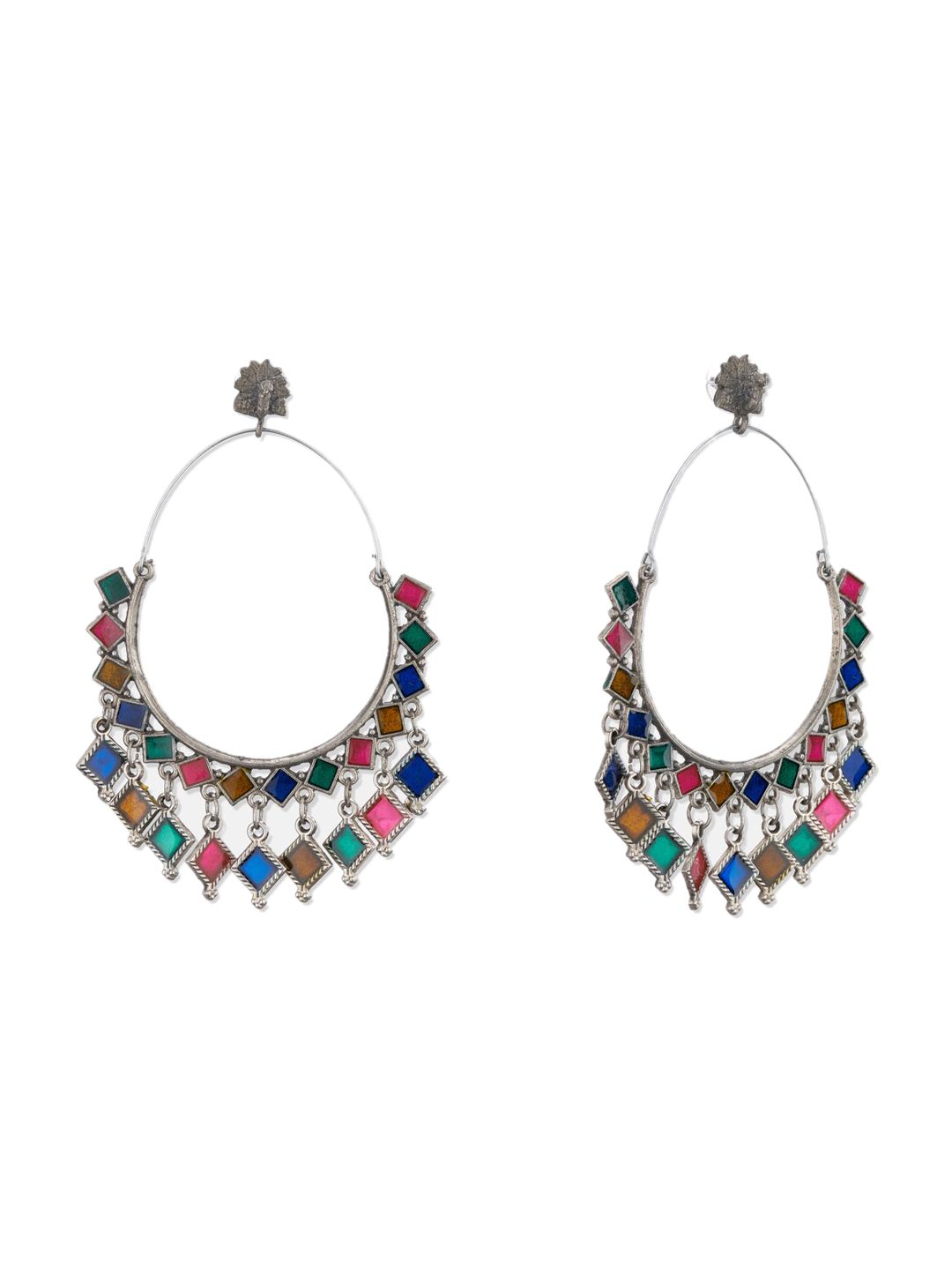ATIBELLE Multicoloured Contemporary Silver-Plated Hoop Earrings