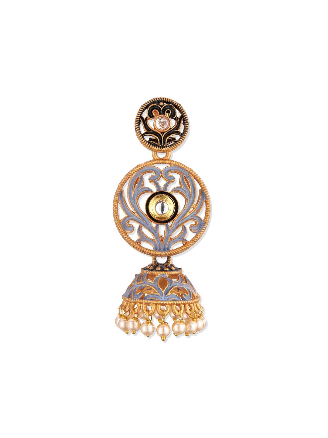 ATIBELLE Blue Floral Gold-Plated Kundan studded Jhumkas Earrings