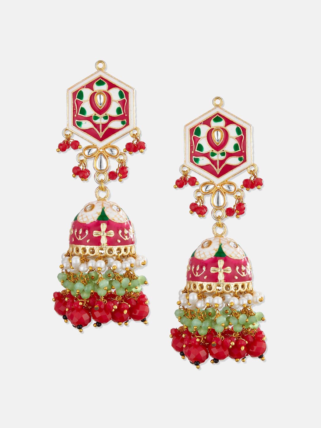 ATIBELLE Pink Floral Jhumkas Earrings