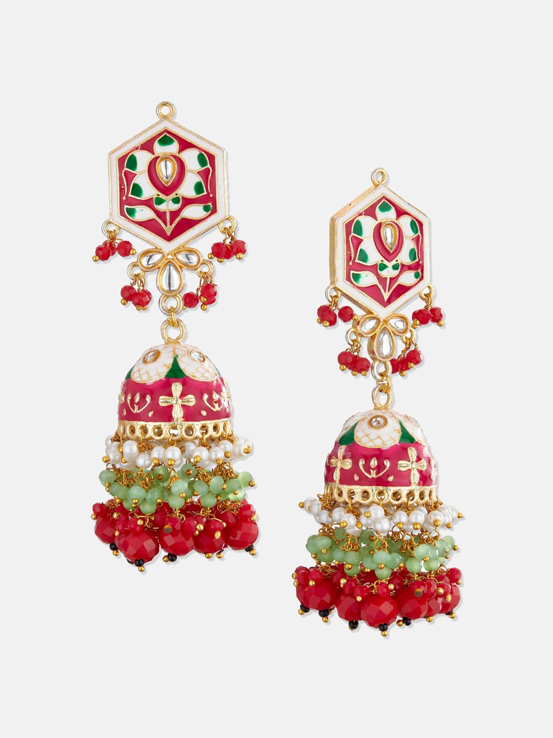 ATIBELLE Pink Floral Jhumkas Earrings