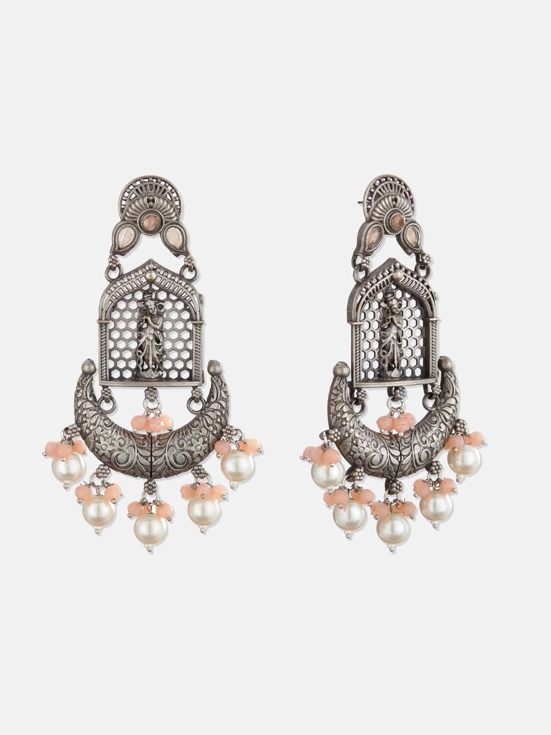ATIBELLE Silver-Toned & White Contemporary Drop Earrings