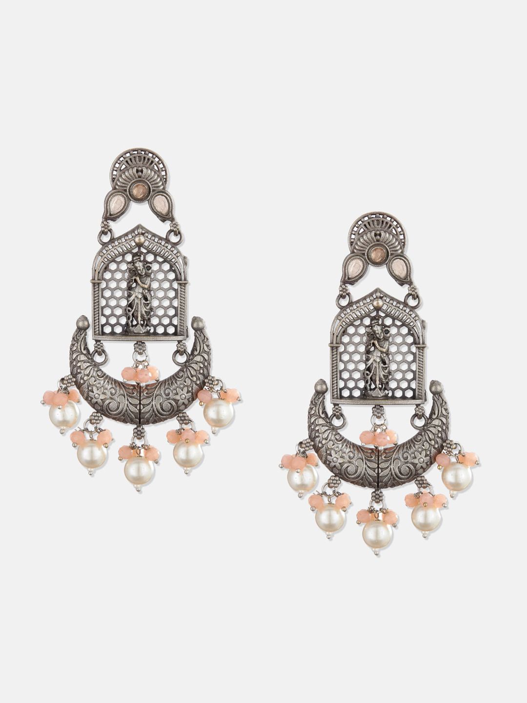 ATIBELLE Silver-Toned & White Contemporary Drop Earrings