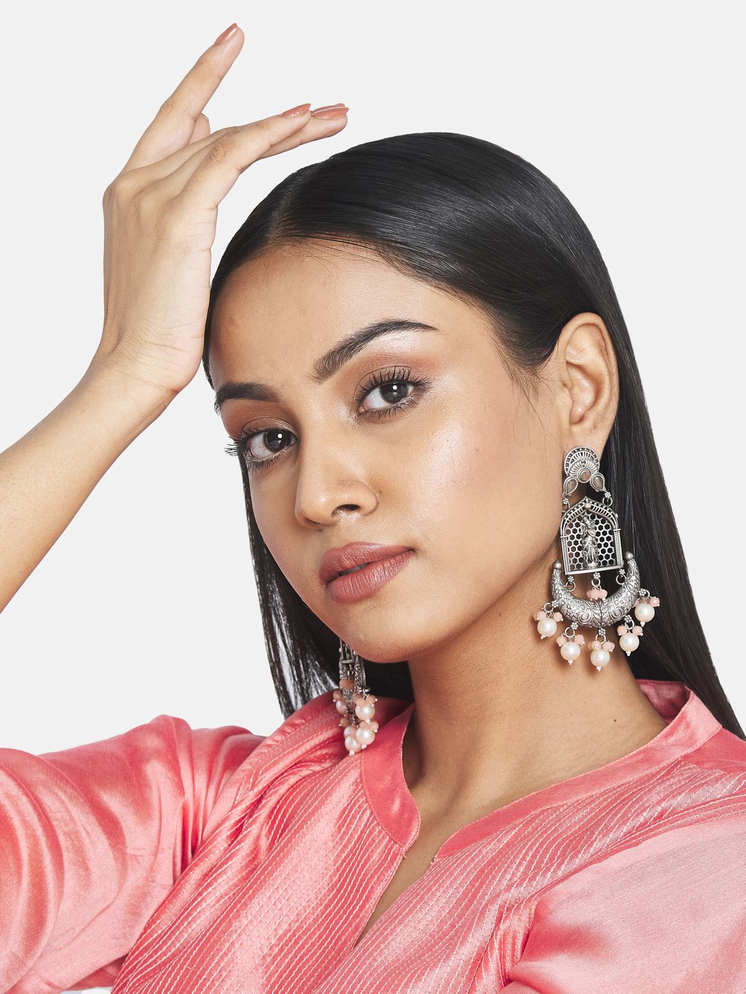 ATIBELLE Silver-Toned & White Contemporary Drop Earrings