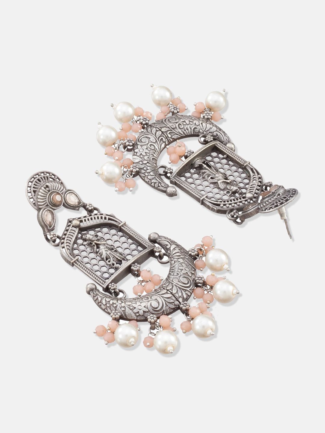ATIBELLE Silver-Toned & White Contemporary Drop Earrings