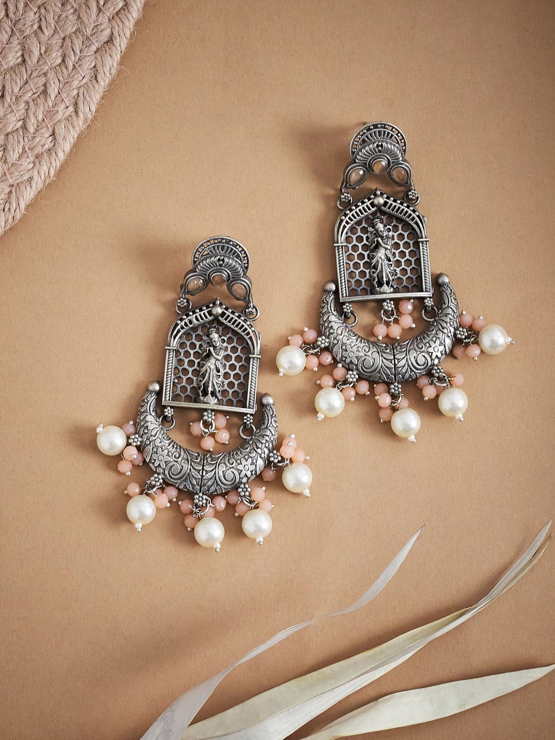 ATIBELLE Silver-Toned & White Contemporary Drop Earrings