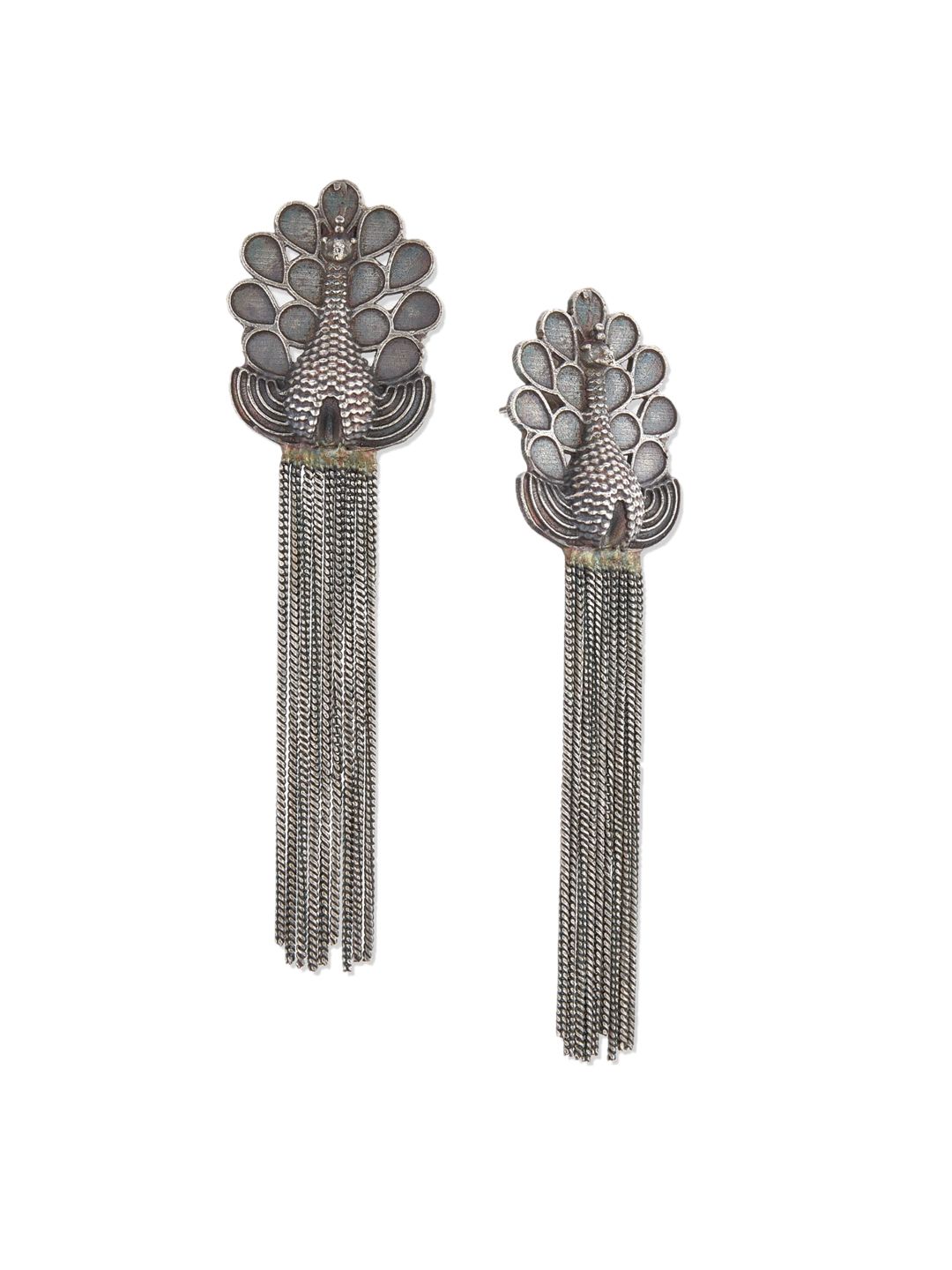 ATIBELLE Silver-Toned Peacock Shaped Drop Earrings
