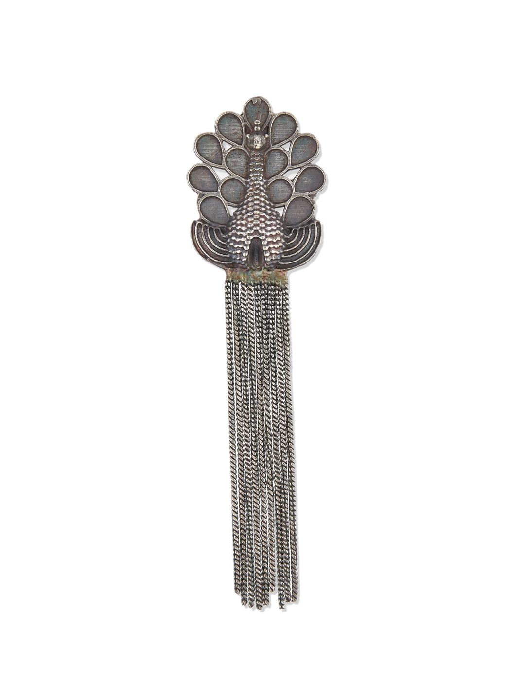 ATIBELLE Silver-Toned Peacock Shaped Drop Earrings