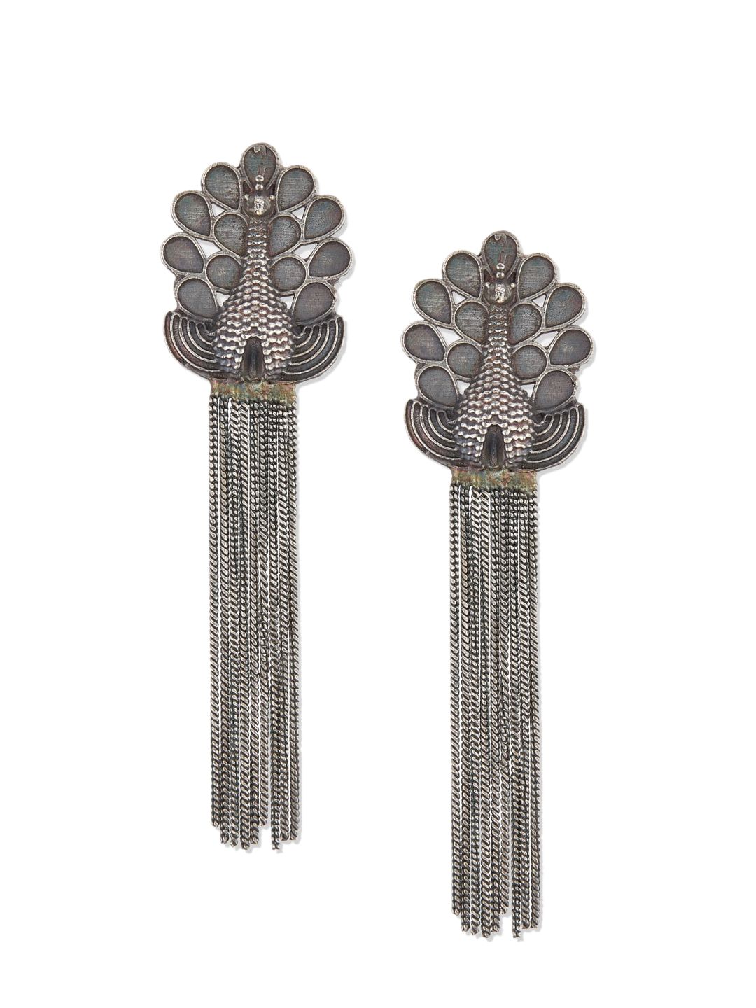 ATIBELLE Silver-Toned Peacock Shaped Drop Earrings