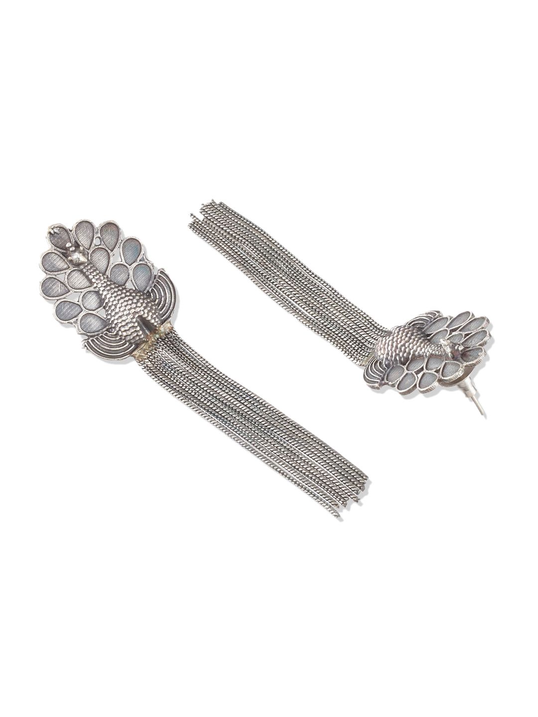 ATIBELLE Silver-Toned Peacock Shaped Drop Earrings
