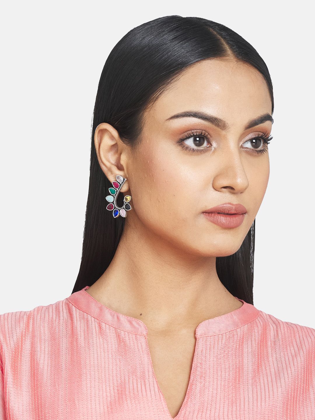 ATIBELLE Silver-Plated & Red Contemporary Drop Earrings