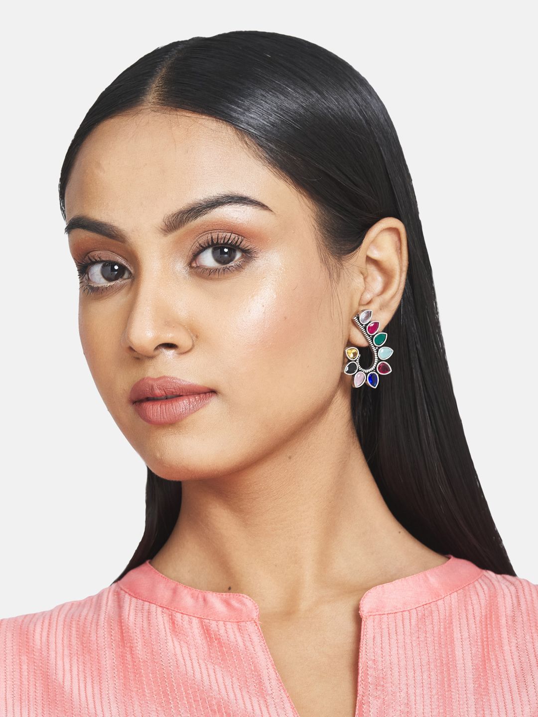 ATIBELLE Silver-Plated & Red Contemporary Drop Earrings