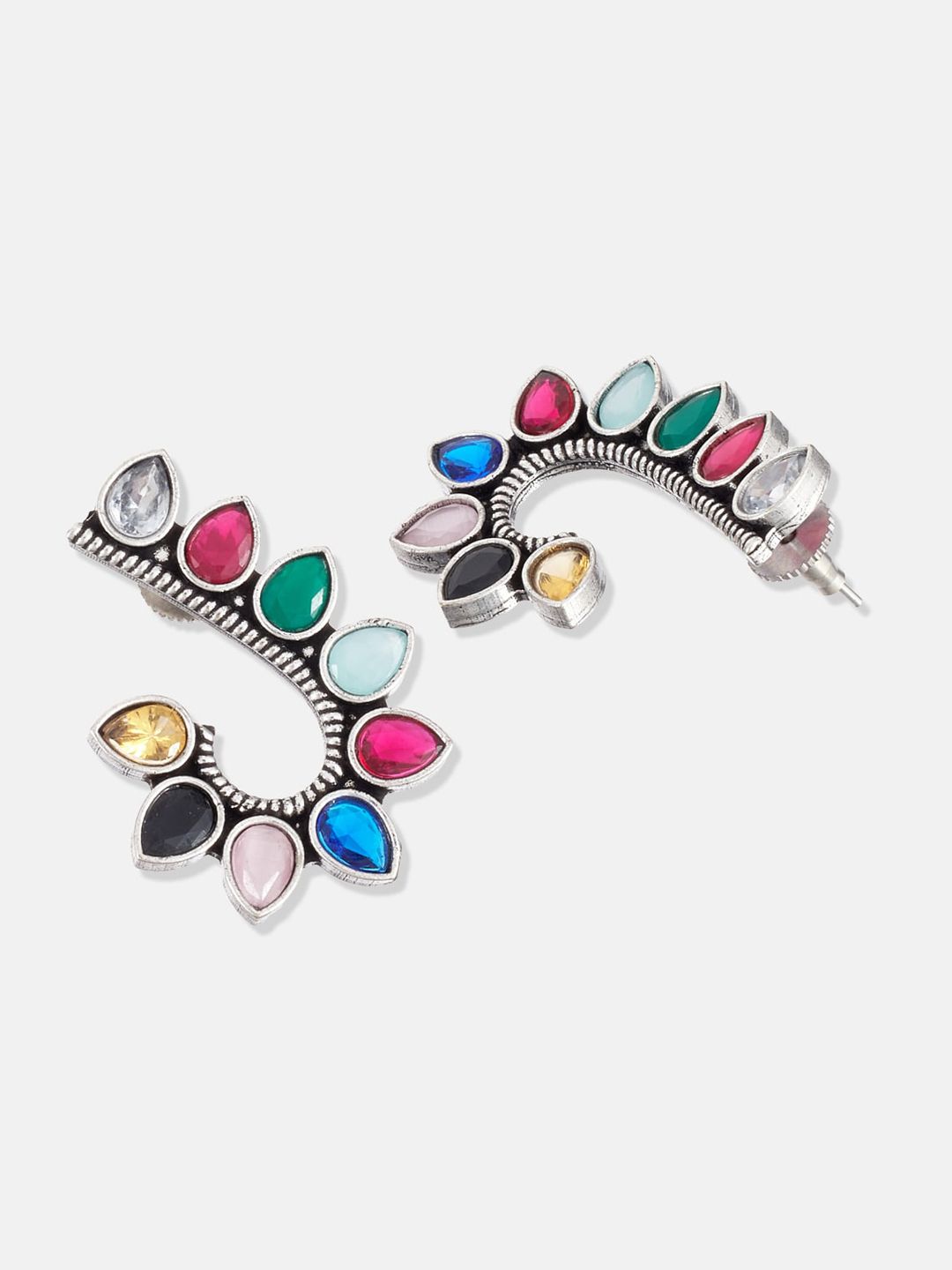 ATIBELLE Silver-Plated & Red Contemporary Drop Earrings