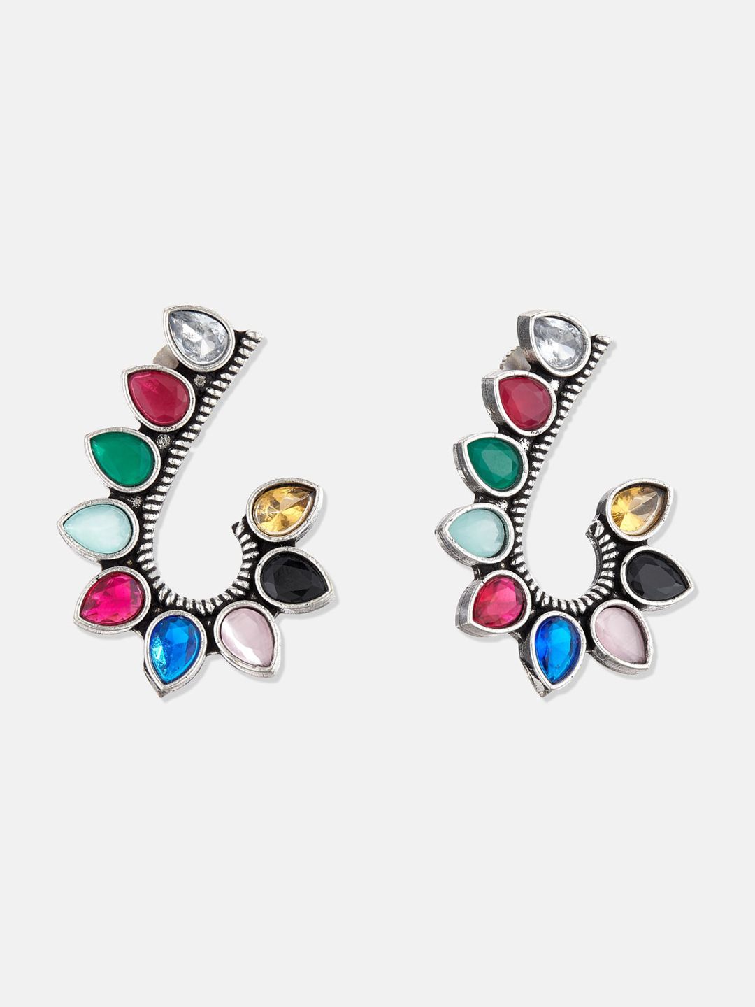 ATIBELLE Silver-Plated & Red Contemporary Drop Earrings