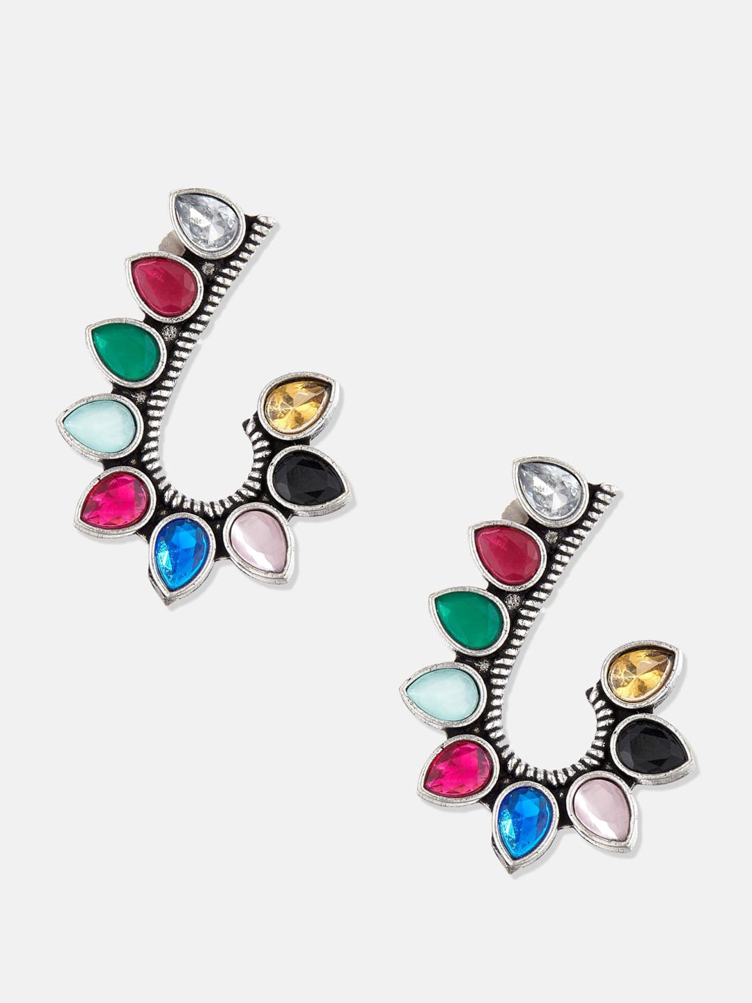 ATIBELLE Silver-Plated & Red Contemporary Drop Earrings