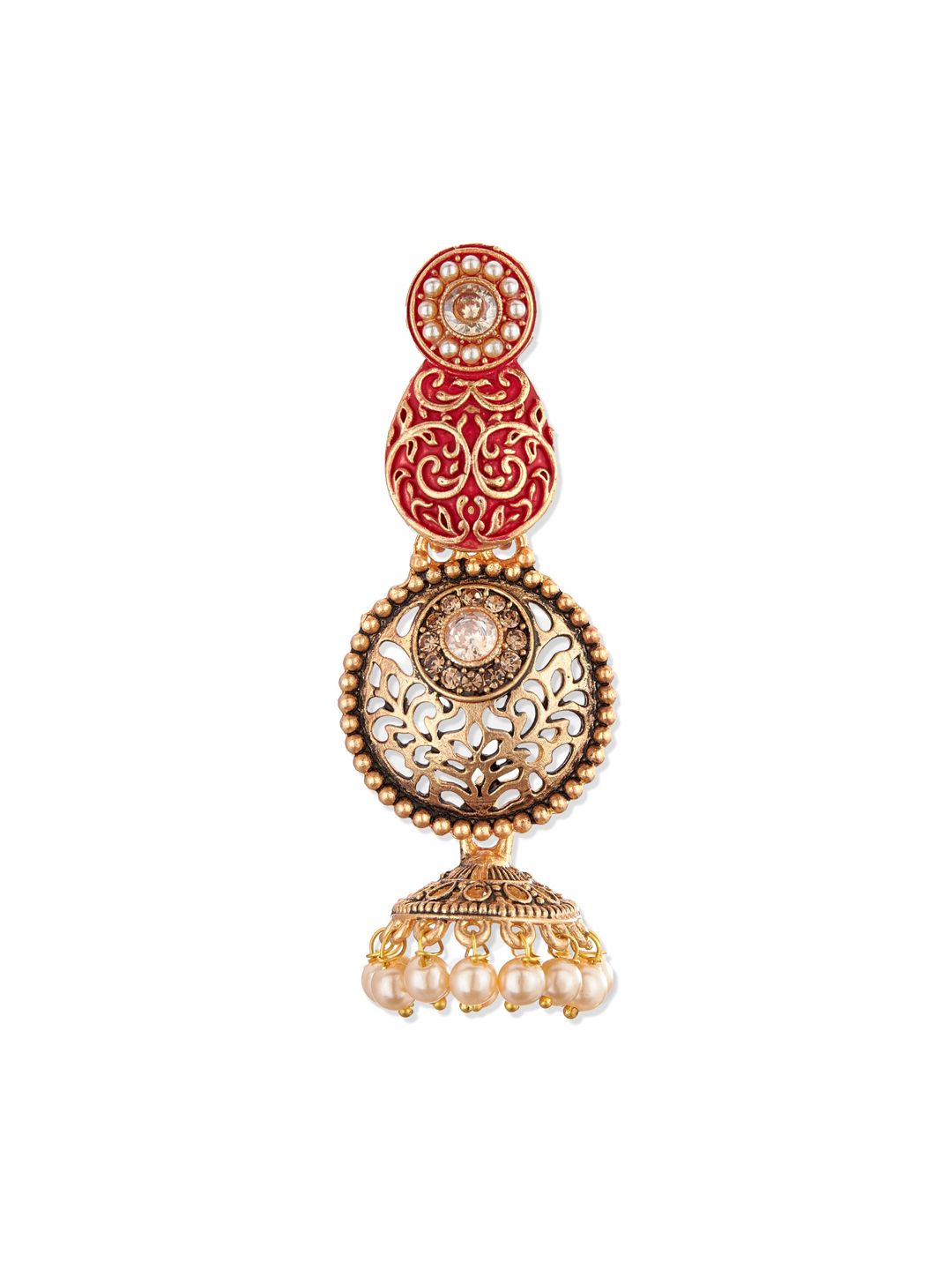 ATIBELLE Copper-Toned & Red Gold-Plated Antique Contemporary Pearls Drop Earrings