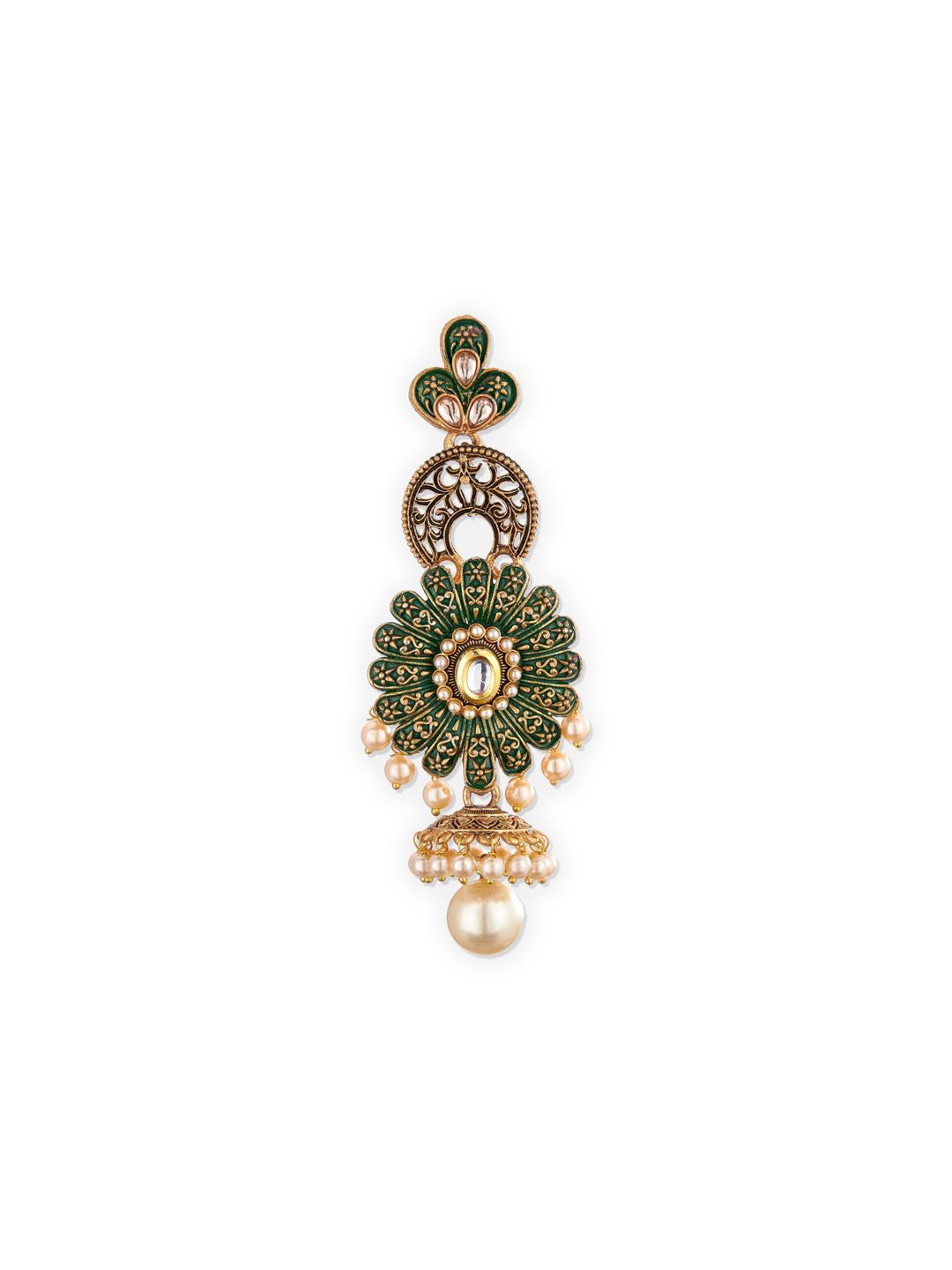 ATIBELLE Gold-Toned & Green Floral Drop Earrings