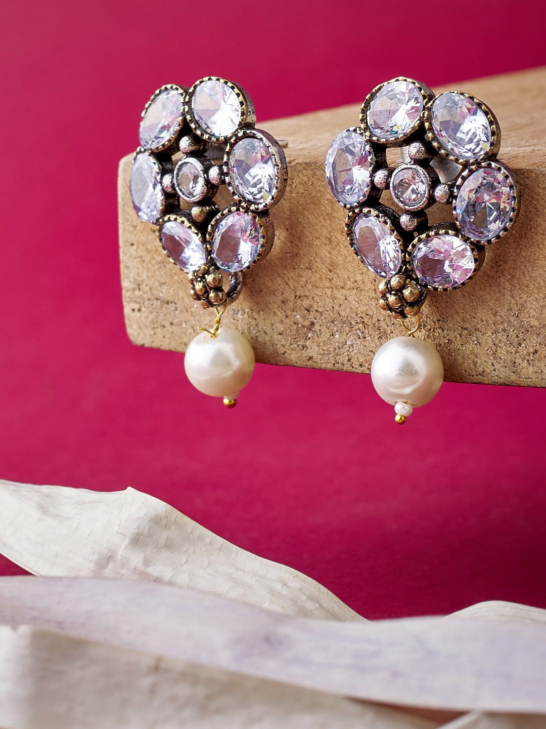ATIBELLE Silver-Plated Floral Drop Earrings